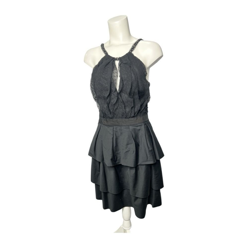 BCBG Maxazria Black Cocktail Dress Backless Halter Tiered Sz‎ 8